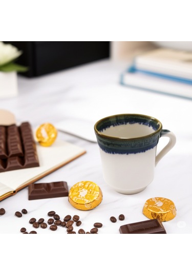 Seramik Kahve Kupası Beyaz-mavi