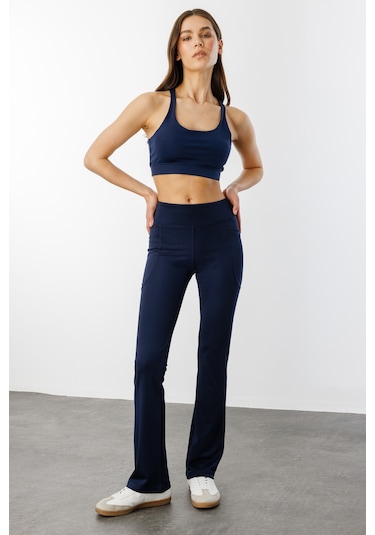 Kadın Yüksek Bel Toparlayıcı Çift Cepli Ispanyol Paça Tayt İspanyolpaça-tayt Lacivert