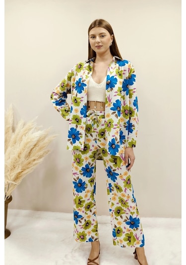 Asprinfashion Çiçek Desenli Viskon Takım Çok Renkli