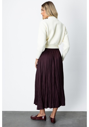 On Kadın Kırışık Görünümlü Midi Etek 64209 Bordo Bordo