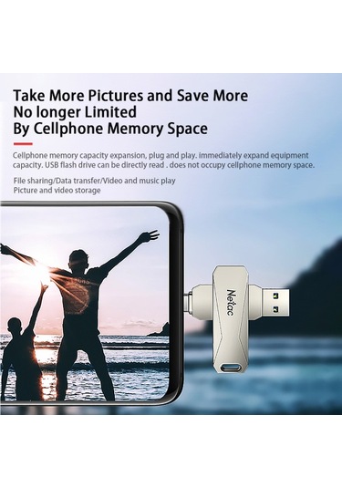 Netac U782c 128gb Type-c + Usb Çift Arayüz Flash Bellek Tak Ve Çalıştır Cep Telefonu Hafıza Genişletme U Disk Gümüş
