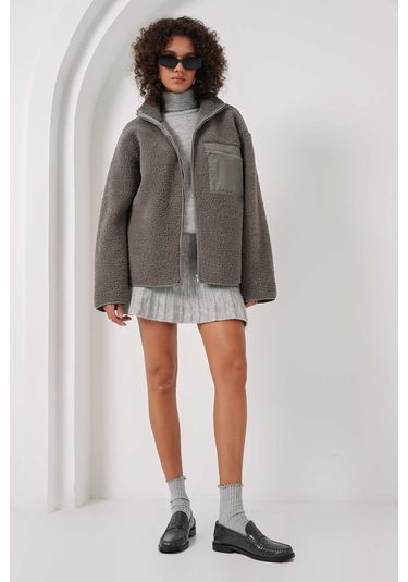 Gabria Fermuarlı Tek Cep Hırka Gri