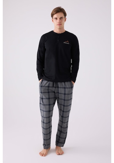 Arnetta 3152 Büyük Beden Erkek Uzun Kol Düğmeli Pijama Takım 001