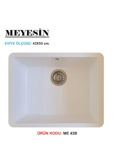 Meyesin ME-43B Tezgah Altı Granit Mutfak Eviyesi Beyaz 43 x 55 CM