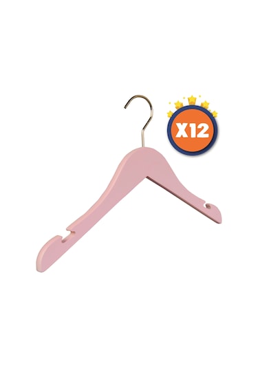 Nyn Ahşap 7-14 Yaş Genç Çocuk Elbise Askısı Pembe Renk 12 Adet Pembe