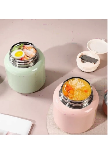 Çelik Mama Termosu Sıcak Veya Soğuk Yiyecekler İçin Öğle Yemeği Termosu 900 Ml - Yeşil Yeşil