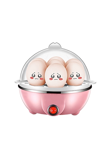 Aubyhe 350w Ev Tipi Otomatik Kapanır Pembe Tek Katlı 7 Yumurta Kabı Mini Yumurta Isıtıcı 40ml Ölçü Bardağı li