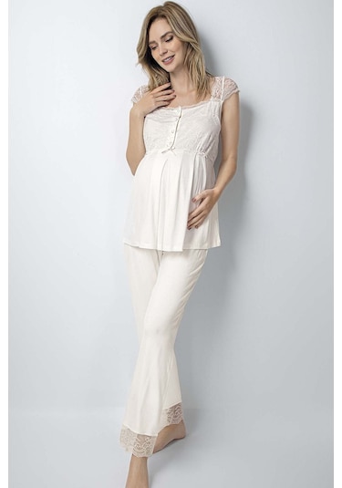 Monamise 18303 Hamile Lohusa Pijama Takımı-ekru