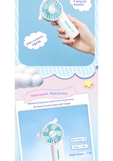 Jian Fan El Tipi Mini Fan Mavi