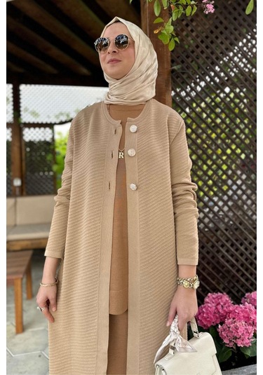 Sinem Çelik Örme Triko Hırka Bej Çok Renkli