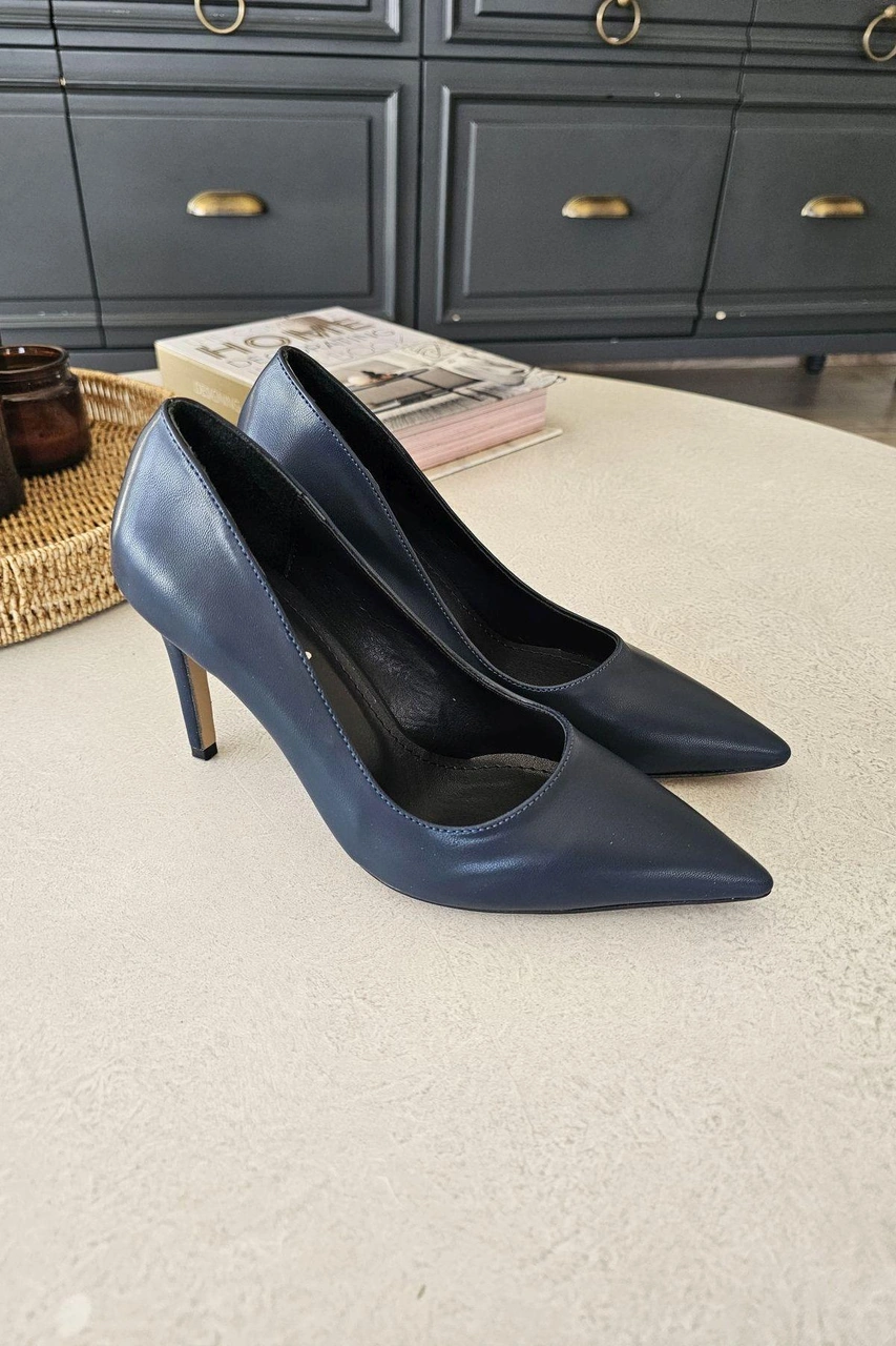 10 1814 Topukla Kadın İnce Topuklu Stiletto Ayakkabı Lacivert