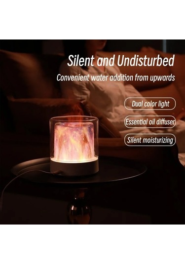 Sones Renkli Işık Alev Aromaterapi Nemlendirici Ev Ortam Işığı Masaüstü Koku Difüzörü