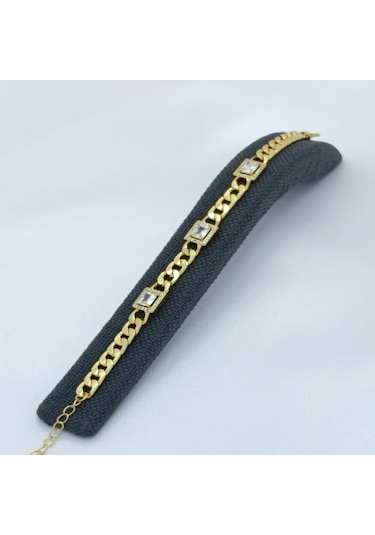 Yeni Sezon Vip Özel Seri Paslanmaz Çelik Üç Baget Taşlı Altın Kaplama Kadın Bileklik Gold