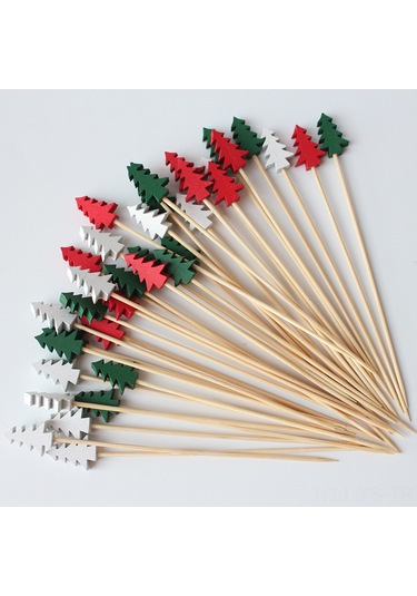 Yunboo Kırmızı Noel Ağacı Desenli Tek Kullandım Meyve Çatalı, 12cm, 100 Adet/paket, Fabrika Satışı, Festivite Ve Gündelik Kullanım