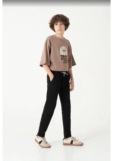 Duble Paça Kemer Düğmeli Erkek Çocuk Eşofman Altı 7435s Siyah