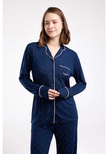 Pierre Cardin Kadın Lacivert Gömlek Pijama Takım Lacivert