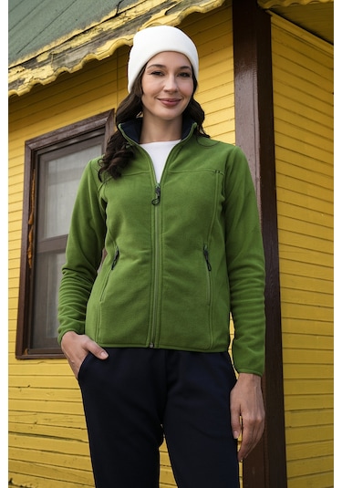 Lela Slim Fit Anti-Pilling Tüylenme Yapmayan Fermuarlı Cepli  Hırka Bayan Polar 5907002 Fistik Yeşil