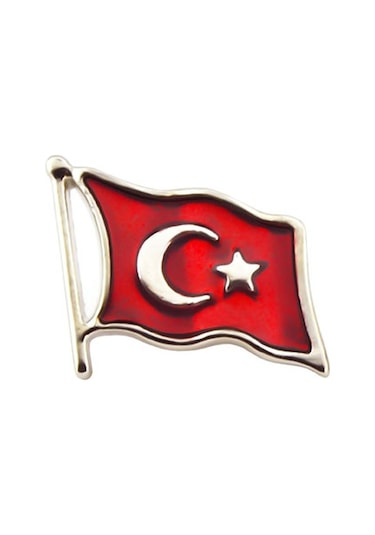 Anahtarlık Sepeti Türk Bayrağı Rölyef Dalgalı Rozet 2x1,5 Cm - Nikel