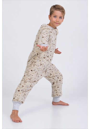 Kız Erkek Çocuk Kalın Elyaf Dolgulu Premium Kalite 2.5 Tog Desenli Uyku Tulumu Taş