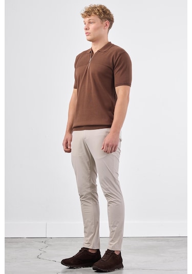 Dufy Kahve Örgü Erkek Triko - Slim Fit Kahve