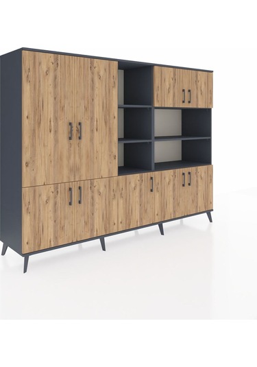 Hyperion Dolap 14 Raflı 9 Kapaklı 220x44x163 Antrasit-çam/antrasi Antrasit-çam/antrasit