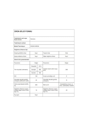 Siemens GS29VVWE0N 217 LT 6 Çekmeceli Dikey Derin Dondurucu