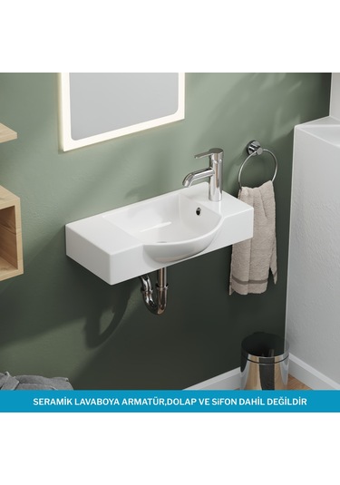 Aqua Bagno Minizia 55x32x10 Cm Beyaz Seramik Lavabo Taşma Delikli 34.30.55.1.tr Beyaz