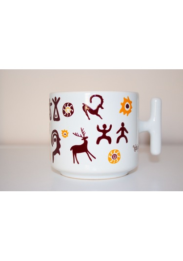 Zeybek T Kulplu Beyaz Seramik Kupa Bardak Hediyelik Beyaz