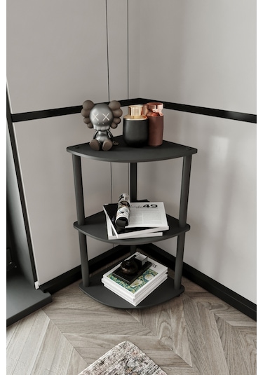 Masivo Köşe Kitaplık Siyah 3 Katlı Siyah