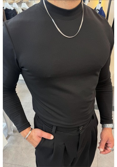 Yarım Balıkçı Pamuk Örme Likralı Esnek Rahat Kumaş Pileli Pantolonlu Takım Siyah