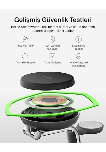 Belkin Ultracharge Pro Magsafe Uyumlu 3 Ü 1 Arada Qi2 25w Kablosu