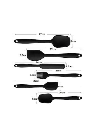 Isıya Dayanıklı Yanmaz Yapışmaz Silikon Spatula Seti 6'lı Siyah