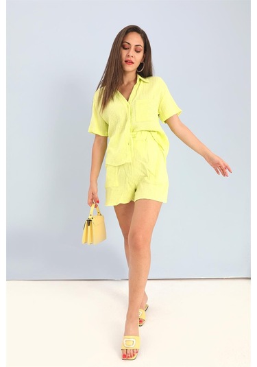 Takım Müslin Gömlek Şort - Sarı-sarı Sarı