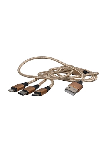 Ayt Powermaster Micro Usb Type-c Lightning Şarj Ve Data Kablosu 2.1 Amper 110cm Örgülü Çoklu Şarj Kablosu