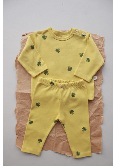 Brokoli Baskılı Bebek Alt Üst Takım Hardal