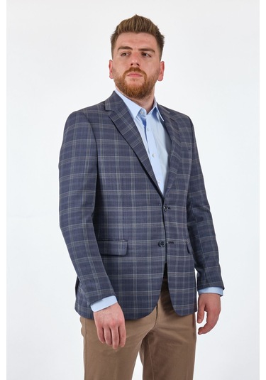 Tom Becker Minimalist Kareli Erkek Ceket - Günlük Şıklık Lacivert