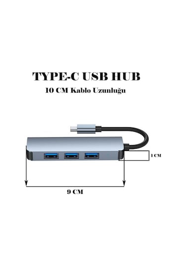 Type C 4 Port Usb 3.0 Hub Usb C Çoklayıcı Alüminyum Gövde