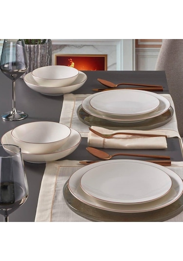Güral Porselen Atina 33063 Dg 24 Parça 6 Kişilik Porselen Yemek Takımı Beyaz - Altın