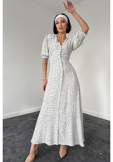 Beyaz Arka Ve Bel Ucu Gipeli Elbise Beyaz