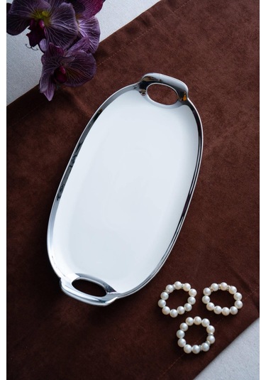 Acar Arven Oval Silver Sunum Tepsisi - 33 Cm Beyaz