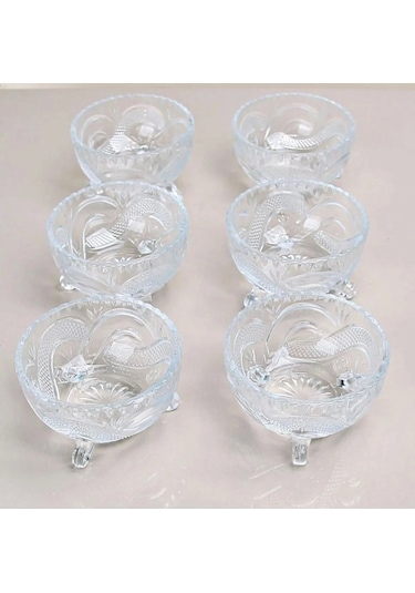 6'lı Kristal Lüx Ayaklı Cam Çerezlik Şekerlik Sunumluk Kase Çok Renkli