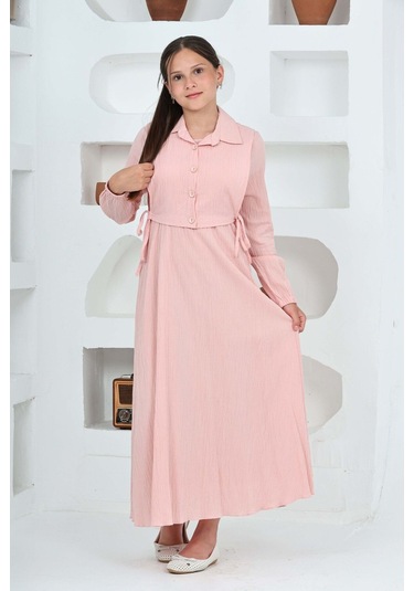 Kız Çocuk Uzun Boy Gofre Kumaş Jile & Elbise İki Parça Takım Astarlı Zarif Set-4948 Pudra Kız Çocuk Uzun Boy Gofre Kumaş Jile & Elbise İki Parça Takım Astarlı Zarif Set-4948 Pudra