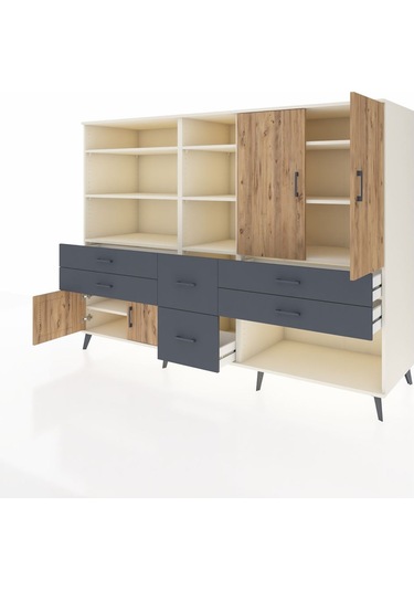 Kronos Dolap 10 Raflı 6 Çekmeceli 4 Kapaklı 220x59x163 Aytaşı-çam Aytaşı-çam/antrasit