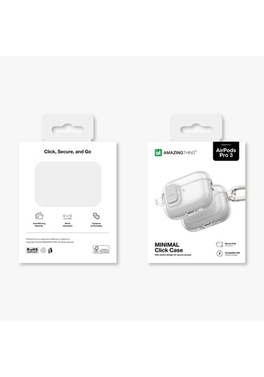 Airpods Pro 3 Uyumlu Amazingthing Magnetik Kilit Tasarımlı Minimal Serisi Kılıf Şeffaf Şeffaf