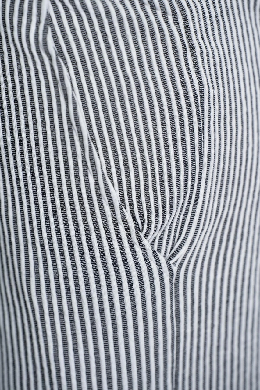 Çizgili Düz Paça Beli Lastikli Pantolon - Siyah Siyah