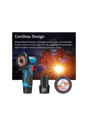 Pazly 12v Taşınabilir Şarj Edilebilir Açılı Taşlama Makinesi - Seramik, Karo, Ahşap İçin 2 Disk Hediye