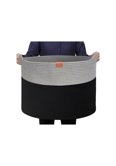 45x35 Jüt Pamuklu Büyük Boy Sepet, Battaniye, Oyuncak Sepeti Siyahgri
