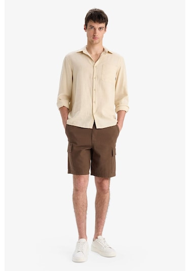 DeFacto %100 Pamuk Regular Kargo Cepli Keten Görünümlü Bermuda Şort E7799AX25SPBN574