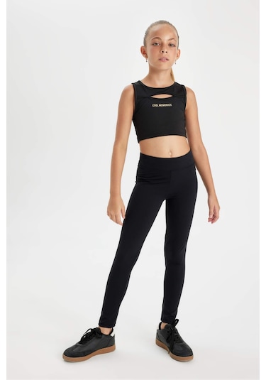 Defacto Kız Çocuk Bisiklet Yaka Yazı Baskılı Pencere Detaylı Kolsuz Atlet D0312A824AUBK81 Siyah