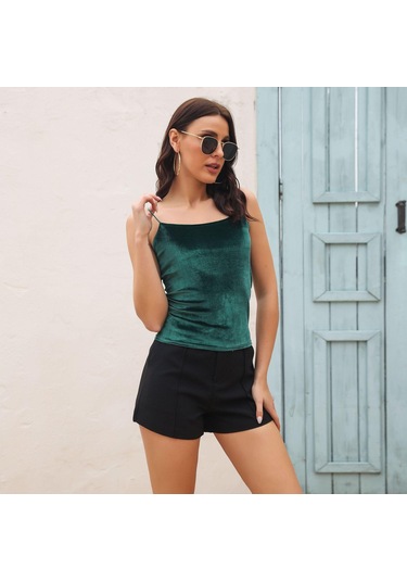 Yeşil İlkbahar Ve Yaz Kadın Spagetti Sapanlar Kolsuz Tank Tops Vintage İnce Alt Kaşkorse Kolsuz Üst